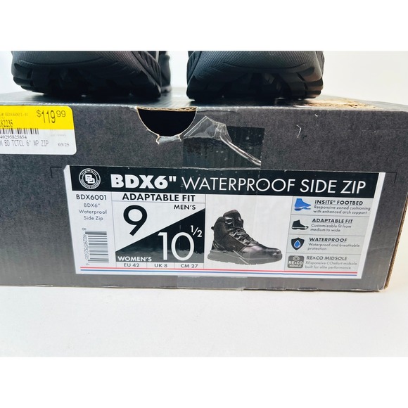 BD Protective Equipment BDX6 Waterproof Side Zip Tactical Boots Black Mens 9 NEW